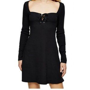 TOPSHOP Lace-up Long Sleeve Jersey Mini Dress Size 6